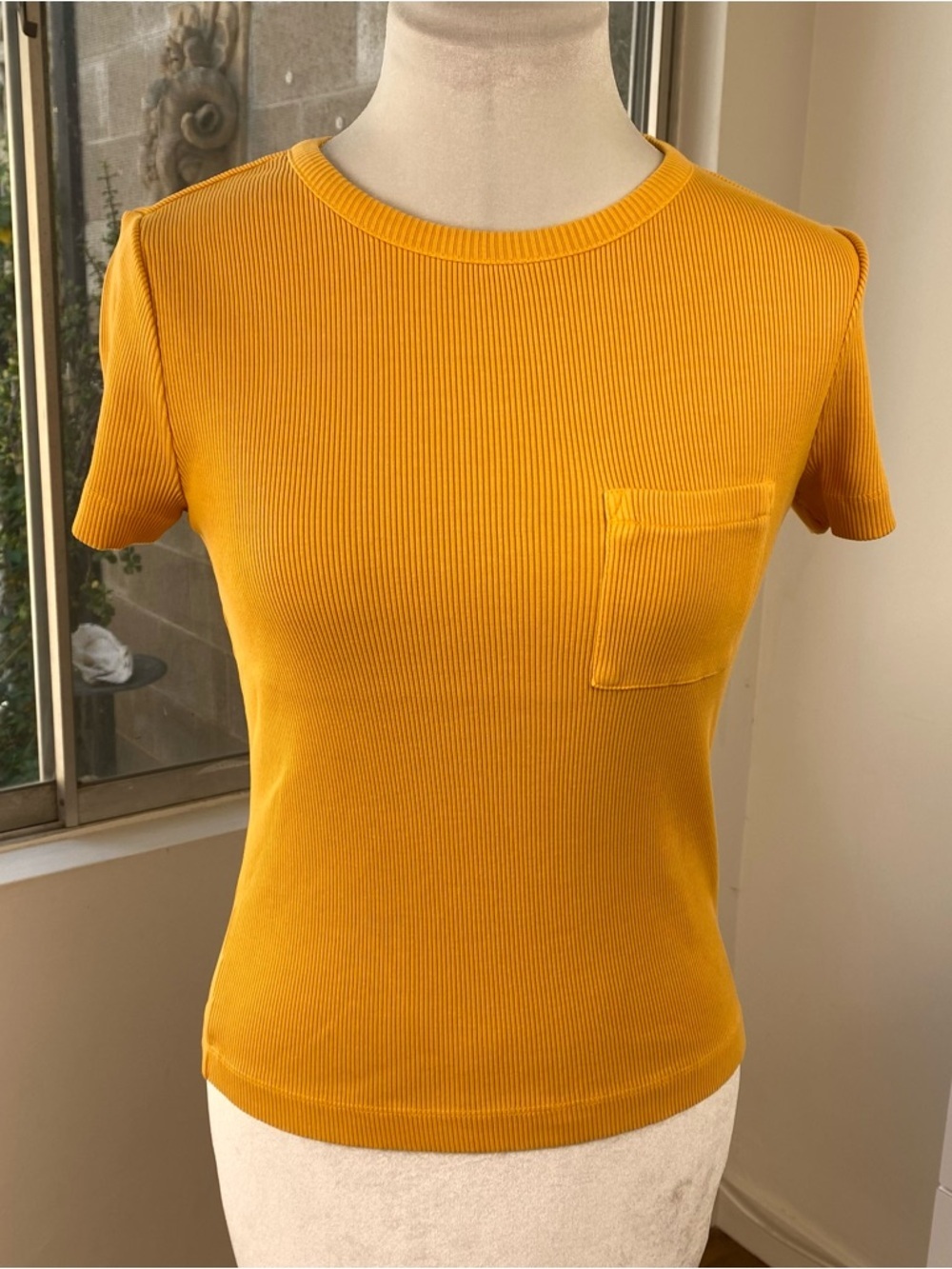 NWT Madewell Tops Bundle Blue Puff Sleeve + Mustard Rib Tee, Size S - Picture 6 of 10